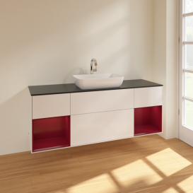 Тумба под раковину Villeroy & Boch Finion 160х50,1 см с подсветкой МДФ глянцевый белый лак/стекло черное матовое F862HBGF