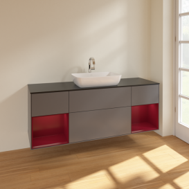 Тумба под раковину Villeroy & Boch Finion 160х50,1 см с подсветкой МДФ антрацит матовый лак/стекло черное матовое F862HBGK