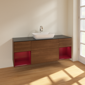 Тумба под раковину Villeroy & Boch Finion 160х50,1 см с подсветкой МДФ шпон грецкого ореха/стекло черное матовое F862HBGN