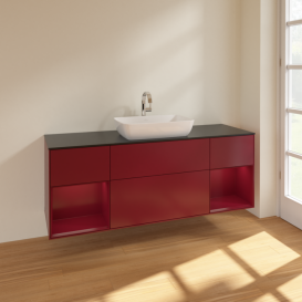 Тумба под раковину Villeroy & Boch Finion 160х50,1 см с подсветкой МДФ пион матовый лак/стекло черное матово F862HBHB