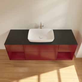 Тумба под раковину Villeroy & Boch Finion 160х50,1 см с подсветкой МДФ пион матовый лак/стекло черное матово F862HBHB