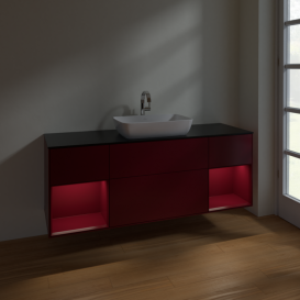 Тумба под раковину Villeroy & Boch Finion 160х50,1 см с подсветкой МДФ пион матовый лак/стекло черное матово F862HBHB