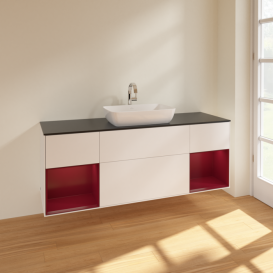 Тумба під раковину Villeroy & Boch Finion 160х50,1 см із підсвічуванням МДФ білий матовий лак/скло чорне матове F862HBMT