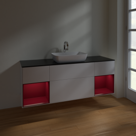 Тумба под раковину Villeroy & Boch Finion 160х50,1 см с подсветкой МДФ белый матовый лак/стекло черное матовое F862HBMT