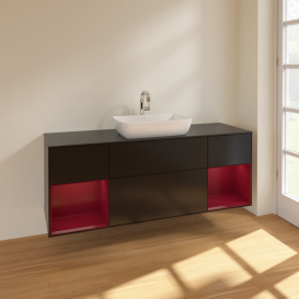 Тумба под раковину Villeroy & Boch Finion 160х50,1 см с подсветкой МДФ черный матовый лак/стекло черное матовое F862HBPD
