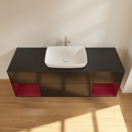 Тумба под раковину Villeroy & Boch Finion 160х50,1 см с подсветкой МДФ черный матовый лак/стекло черное матовое F862HBPD