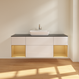 Тумба под раковину Villeroy & Boch Finion 160х50,1 см с подсветкой МДФ глянцевый белый лак/стекло черное матовое F862HFGF