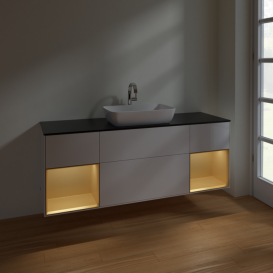 Тумба под раковину Villeroy & Boch Finion 160х50,1 см с подсветкой МДФ глянцевый белый лак/стекло черное матовое F862HFGF