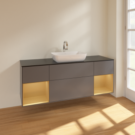 Тумба под раковину Villeroy & Boch Finion 160х50,1 см с подсветкой МДФ антрацит матовый лак/стекло черное матовое F862HFGK