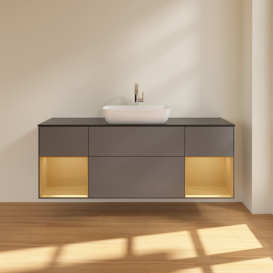 Тумба под раковину Villeroy & Boch Finion 160х50,1 см с подсветкой МДФ антрацит матовый лак/стекло черное матовое F862HFGK