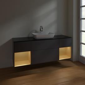 Тумба под раковину Villeroy & Boch Finion 160х50,1 см с подсветкой МДФ антрацит матовый лак/стекло черное матовое F862HFGK