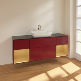 Тумба под раковину Villeroy & Boch Finion 160х50,1 см с подсветкой МДФ пион матовый лак/стекло черное матовое F862HFHB