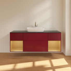 Тумба под раковину Villeroy & Boch Finion 160х50,1 см с подсветкой МДФ пион матовый лак/стекло черное матовое F862HFHB