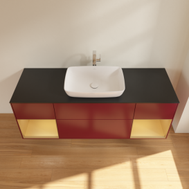 Тумба под раковину Villeroy & Boch Finion 160х50,1 см с подсветкой МДФ пион матовый лак/стекло черное матовое F862HFHB