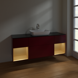 Тумба под раковину Villeroy & Boch Finion 160х50,1 см с подсветкой МДФ пион матовый лак/стекло черное матовое F862HFHB