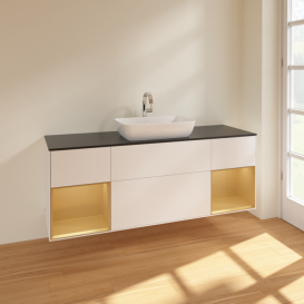 Тумба под раковину Villeroy & Boch Finion 160х50,1 см с подсветкой МДФ белый матовый лак/стекло черное матовое F862HFMT