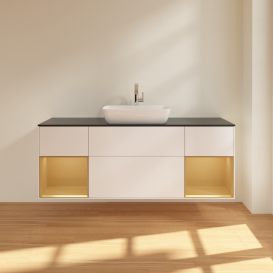 Тумба под раковину Villeroy & Boch Finion 160х50,1 см с подсветкой МДФ белый матовый лак/стекло черное матовое F862HFMT