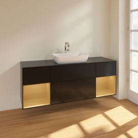 Тумба под раковину Villeroy & Boch Finion 160х50,1 см с подсветкой МДФ черный матовый лак/стекло черное матовое F862HFPD