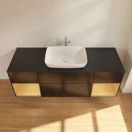 Тумба под раковину Villeroy & Boch Finion 160х50,1 см с подсветкой МДФ черный матовый лак/стекло черное матовое F862HFPD