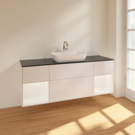 Тумба под раковину Villeroy & Boch Finion 160х50,1 см с подсветкой МДФ глянцевый белый лак/стекло черное матовое F862MTGF