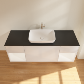 Тумба под раковину Villeroy & Boch Finion 160х50,1 см с подсветкой МДФ глянцевый белый лак/стекло черное матовое F862MTGF