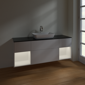 Тумба под раковину Villeroy & Boch Finion 160х50,1 см с подсветкой МДФ глянцевый белый лак/стекло черное матовое F862MTGF