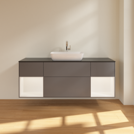 Тумба под раковину Villeroy & Boch Finion 160х50,1 см с подсветкой МДФ антрацит матовый лак/стекло черное матовое F862MTGK