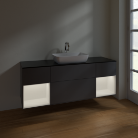 Тумба под раковину Villeroy & Boch Finion 160х50,1 см с подсветкой МДФ антрацит матовый лак/стекло черное матовое F862MTGK
