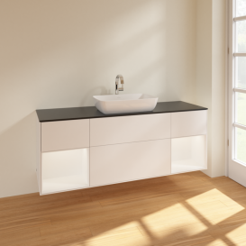 Тумба под раковину Villeroy & Boch Finion 160х50,1 см с подсветкой МДФ белый матовый лак/стекло черное матовое F862MTMT