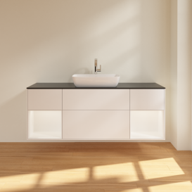 Тумба под раковину Villeroy & Boch Finion 160х50,1 см с подсветкой МДФ белый матовый лак/стекло черное матовое F862MTMT