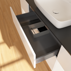 Тумба под раковину Villeroy & Boch Finion 160х50,1 см с подсветкой МДФ белый матовый лак/стекло черное матовое F862MTMT