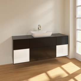 Тумба под раковину Villeroy & Boch Finion 160х50,1 см с подсветкой МДФ черный матовый лак/стекло черное матовое F862MTPD