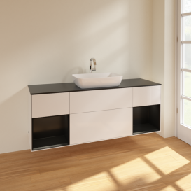 Тумба под раковину Villeroy & Boch Finion 160х50,1 см с подсветкой МДФ глянцевый белый лак/стекло черное матовое F862PDGF