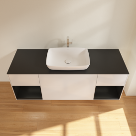 Тумба под раковину Villeroy & Boch Finion 160х50,1 см с подсветкой МДФ глянцевый белый лак/стекло черное матовое F862PDGF