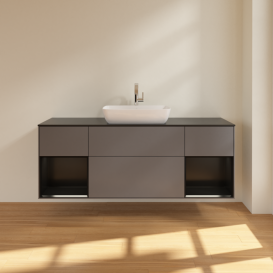 Тумба под раковину Villeroy & Boch Finion 160х50,1 см с подсветкой МДФ антрацит матовый лак/стекло черное матовое F862PDGK