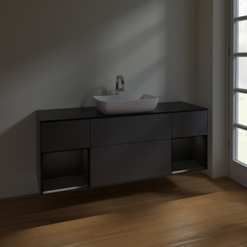 Тумба под раковину Villeroy & Boch Finion 160х50,1 см с подсветкой МДФ антрацит матовый лак/стекло черное матовое F862PDGK