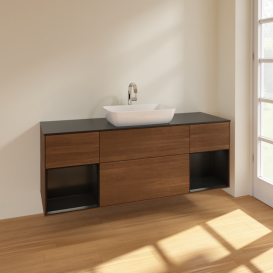 Тумба под раковину Villeroy & Boch Finion 160х50,1 см с подсветкой МДФ шпон грецкого ореха/стекло черное матовое F862PDGN