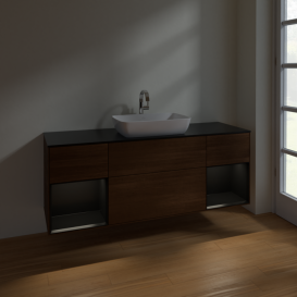 Тумба под раковину Villeroy & Boch Finion 160х50,1 см с подсветкой МДФ шпон грецкого ореха/стекло черное матовое F862PDGN