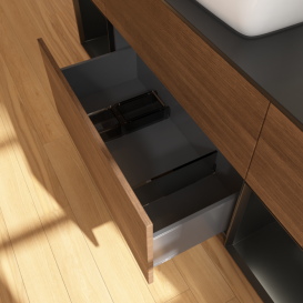 Тумба под раковину Villeroy & Boch Finion 160х50,1 см с подсветкой МДФ шпон грецкого ореха/стекло черное матовое F862PDGN