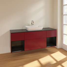 Тумба под раковину Villeroy & Boch Finion 160х50,1 см с подсветкой МДФ пион матовый лак/стекло черное матовое F862PDHB