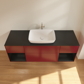 Тумба под раковину Villeroy & Boch Finion 160х50,1 см с подсветкой МДФ пион матовый лак/стекло черное матовое F862PDHB