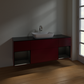 Тумба под раковину Villeroy & Boch Finion 160х50,1 см с подсветкой МДФ пион матовый лак/стекло черное матовое F862PDHB