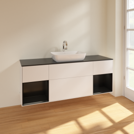 Тумба под раковину Villeroy & Boch Finion 160х50,1 см с подсветкой МДФ белый матовый лак/стекло черное матовое F862PDMT