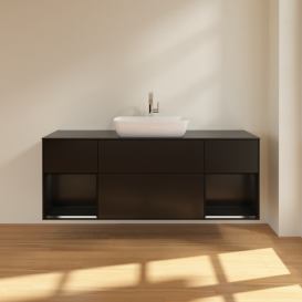 Тумба под раковину Villeroy & Boch Finion 160х50,1 см с подсветкой МДФ черный матовый лак/стекло черное матовое F862PDPD