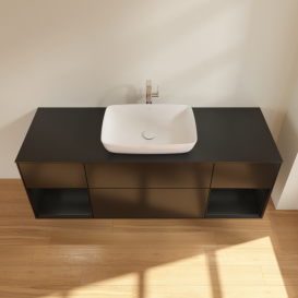 Тумба под раковину Villeroy & Boch Finion 160х50,1 см с подсветкой МДФ черный матовый лак/стекло черное матовое F862PDPD