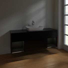 Тумба под раковину Villeroy & Boch Finion 160х50,1 см с подсветкой МДФ черный матовый лак/стекло черное матовое F862PDPD