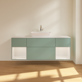 Тумба под раковину Villeroy & Boch Finion 160х50,1 см с подсветкой МДФ оливковый матовый лак/стекло белое матовое F861GFGM