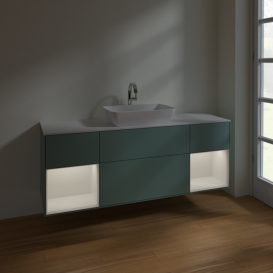 Тумба под раковину Villeroy & Boch Finion 160х50,1 см с подсветкой МДФ оливковый матовый лак/стекло белое матовое F861GFGM