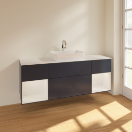 Тумба под раковину Villeroy & Boch Finion 160х50,1 см с подсветкой МДФ темно-синий матовый лак/стекло белое матовое F861GFHG