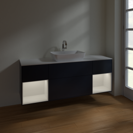 Тумба под раковину Villeroy & Boch Finion 160х50,1 см с подсветкой МДФ темно-синий матовый лак/стекло белое матовое F861GFHG